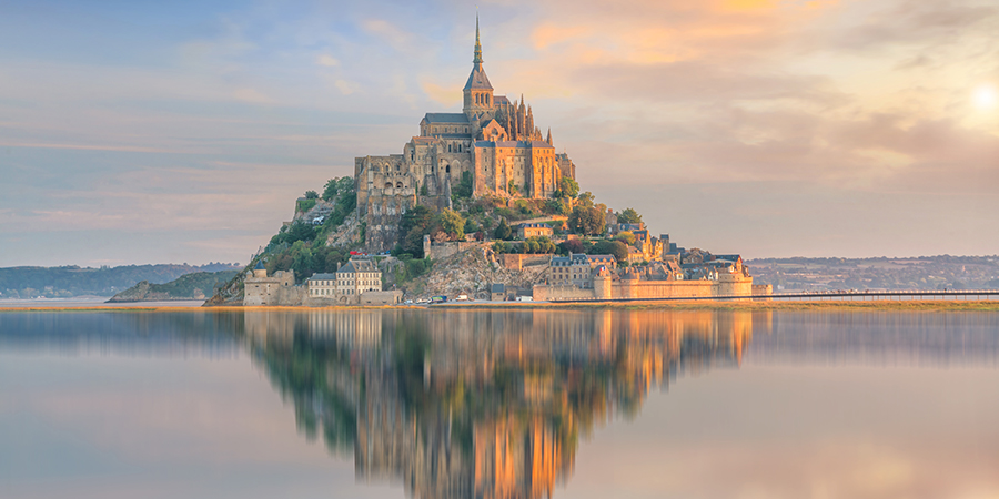 Mont,Saint-michel,At,Sunset,Twilight,In,Normandy,,Northern,France