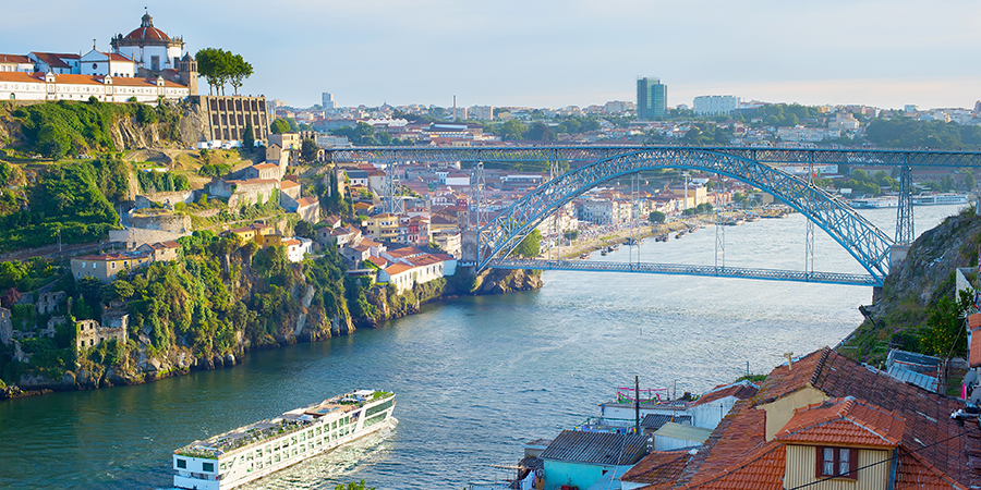 Cruise,Ship,Arrives,To,Porto,By,The,River,Douro.,Portugal